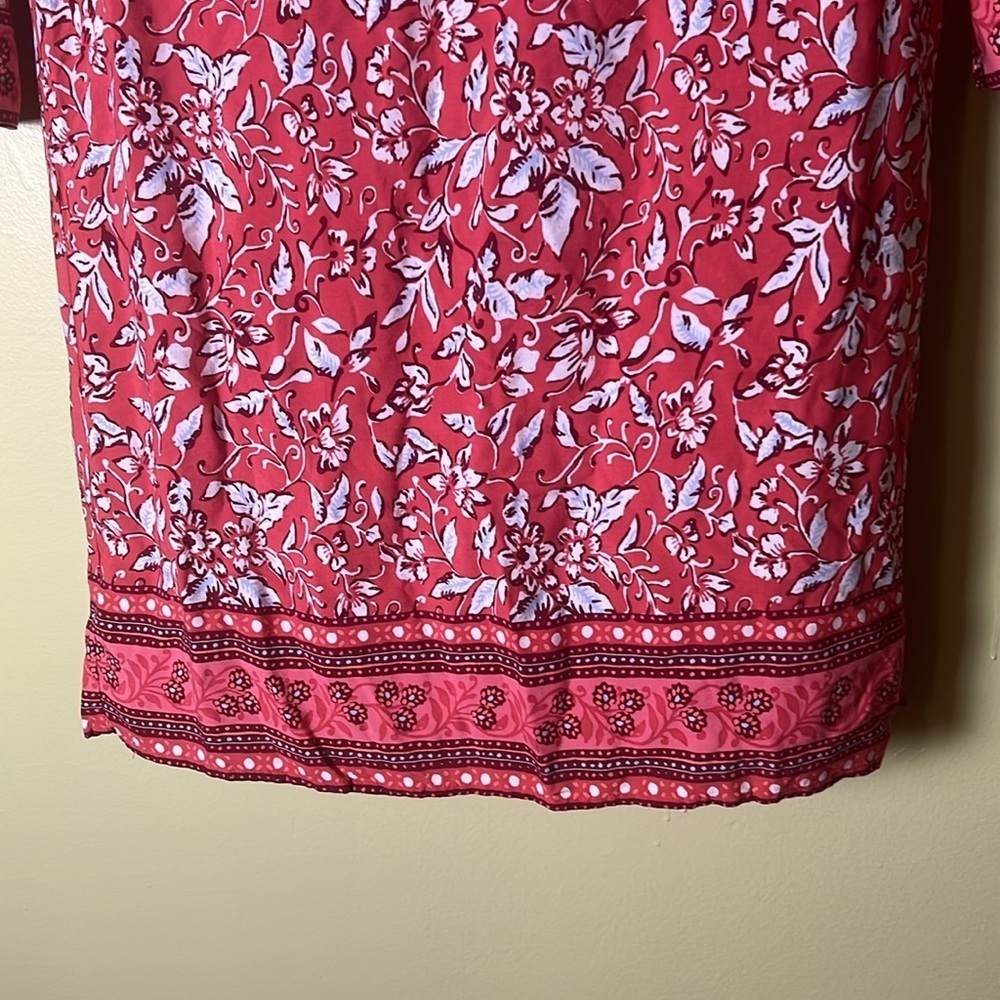 LOFT Red and White Tunic with Mandarin Collar,
Boho, mob wife, feminine. - Picture 3 of 6